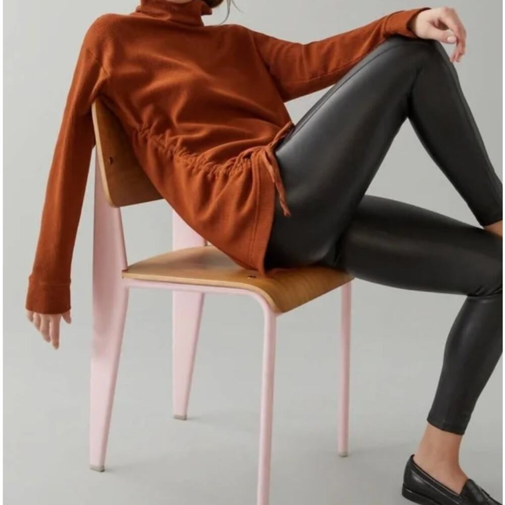 Michael Stars High Rise Leather Pull On Ankle Leggings Black Women's Size Small